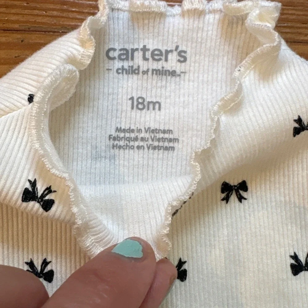 Carter's Jumper Set Kids Black Excellent Velvet Bow Print Mock Neck‎ SIZE 18M